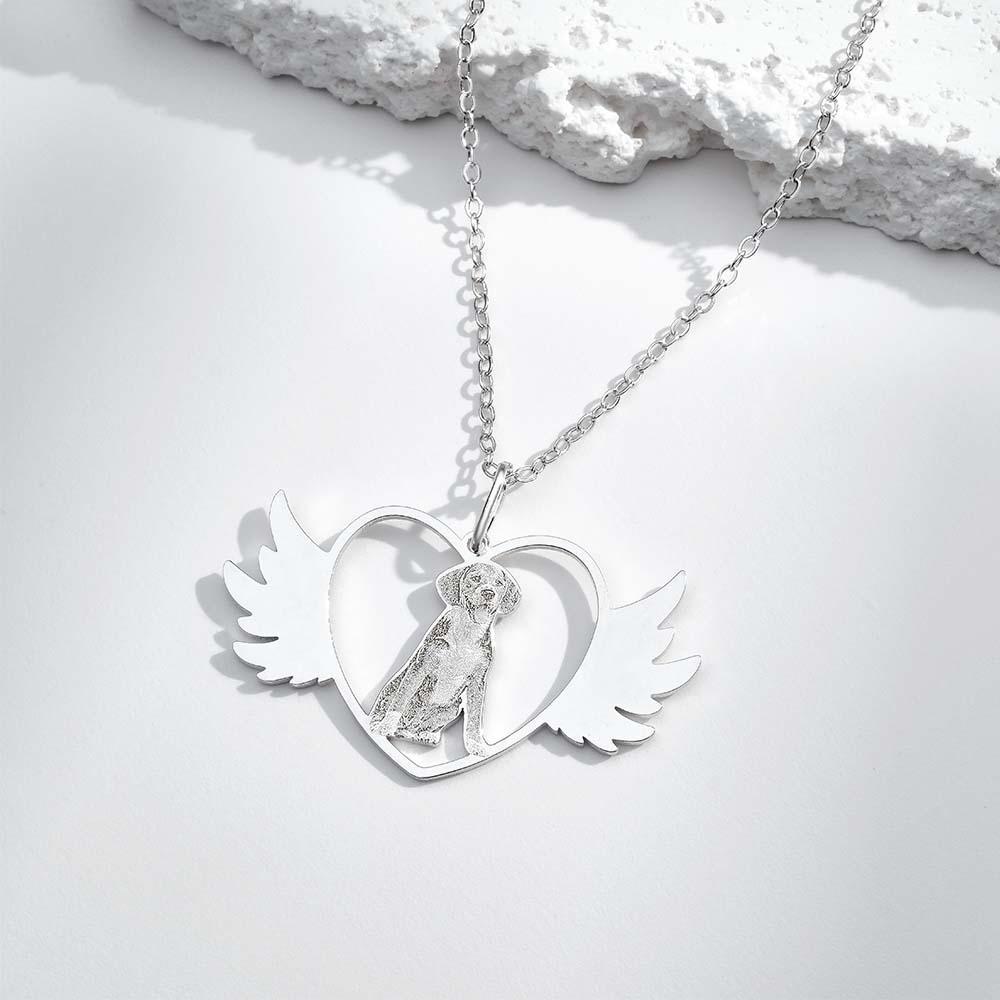Collana Con Foto Personalizzata Incisa Angelo Animale Domestico Ricorda Regalo - soufeelit