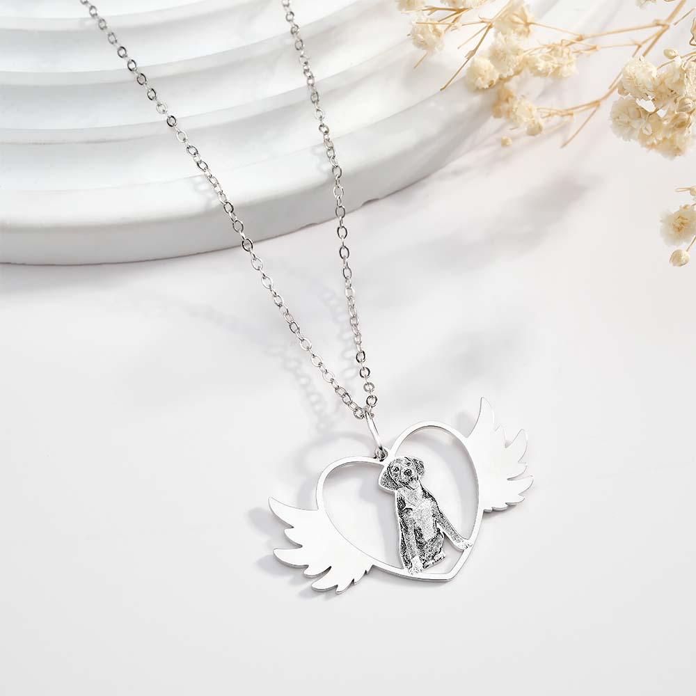 Collana Con Foto Personalizzata Incisa Angelo Animale Domestico Ricorda Regalo - soufeelit