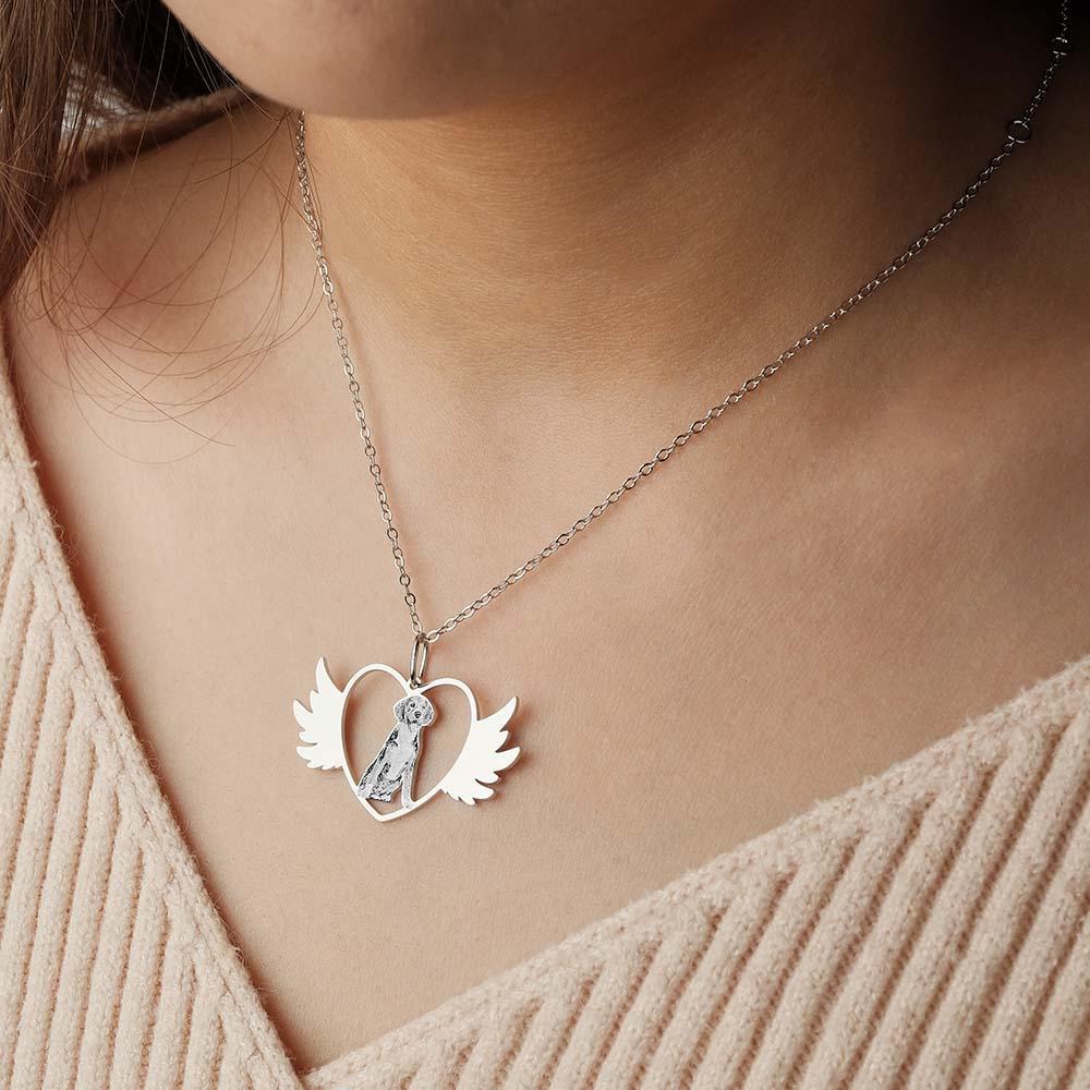 Collana Con Foto Personalizzata Incisa Angelo Animale Domestico Ricorda Regalo - soufeelit