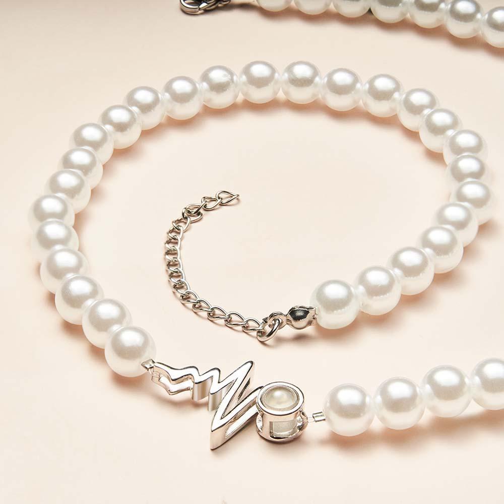 Collana Con Proiezione Personalizzata, Regalo Con Catena Di Perle Stile Battito Cardiaco Per Lei - soufeelit