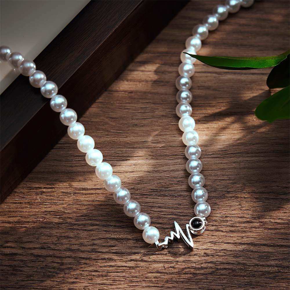 Collana Con Proiezione Personalizzata, Regalo Con Catena Di Perle Stile Battito Cardiaco Per Lei - soufeelit