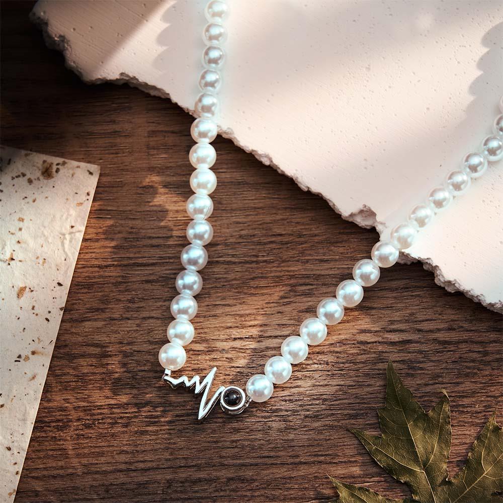 Collana Con Proiezione Personalizzata, Regalo Con Catena Di Perle Stile Battito Cardiaco Per Lei - soufeelit
