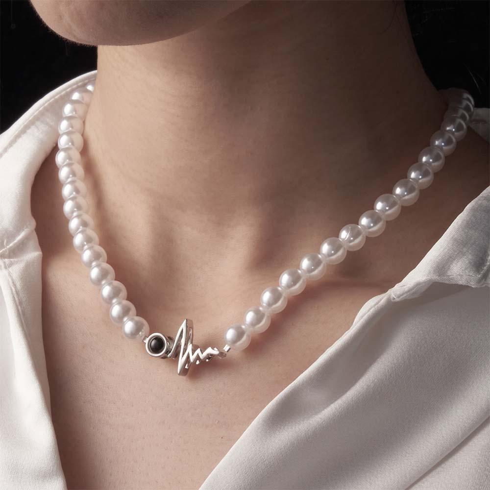 Collana Con Proiezione Personalizzata, Regalo Con Catena Di Perle Stile Battito Cardiaco Per Lei - soufeelit