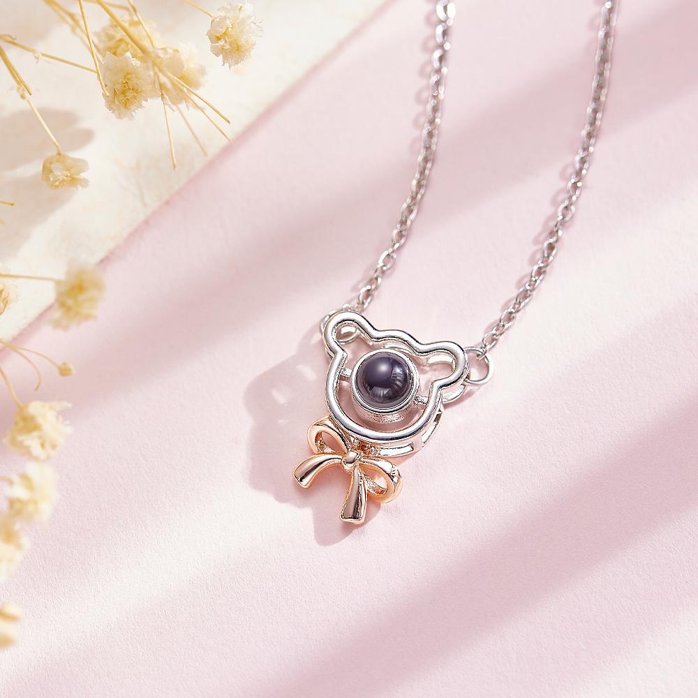 Collana Con Proiezione Personalizzata, Orsetto Con Fiocco, Regalo Carino Per Ragazza - soufeelit