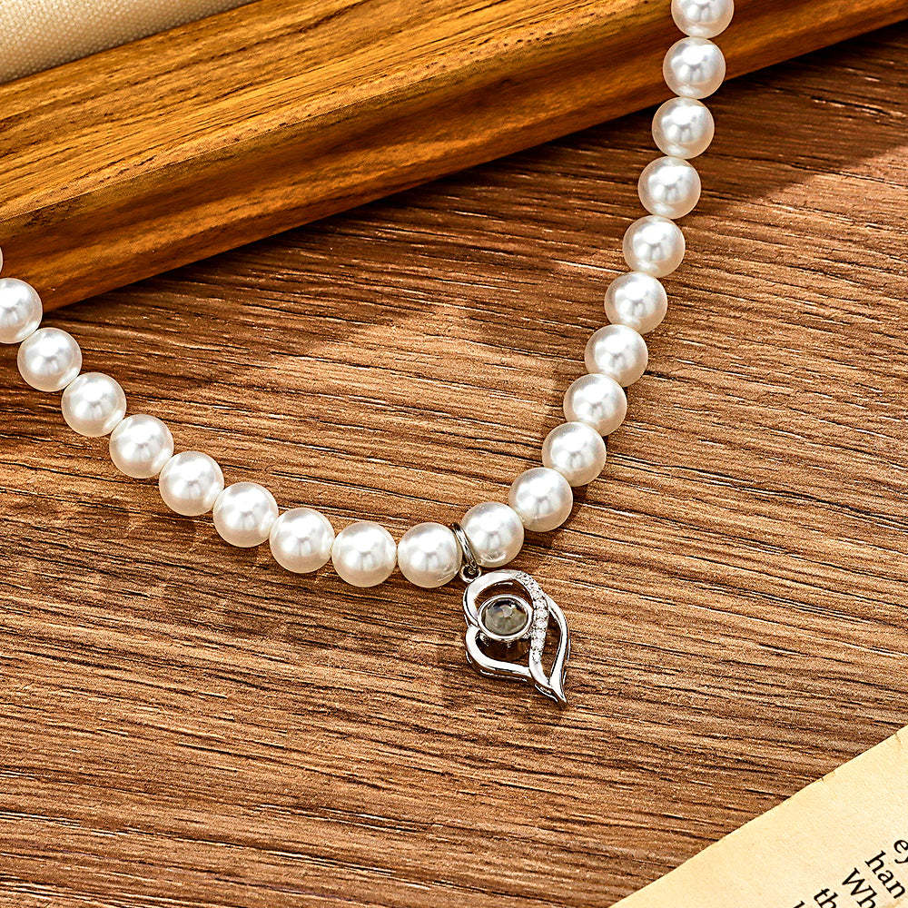 Collana Con Proiezione Personalizzata, Regalo Con Perle A Doppio Cuore Per Lei - soufeelit