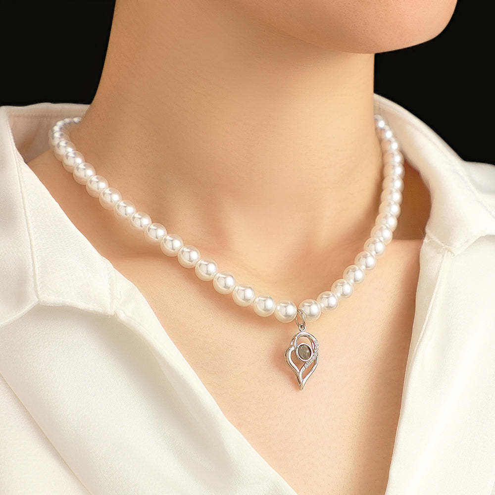 Collana Con Proiezione Personalizzata, Regalo Con Perle A Doppio Cuore Per Lei - soufeelit