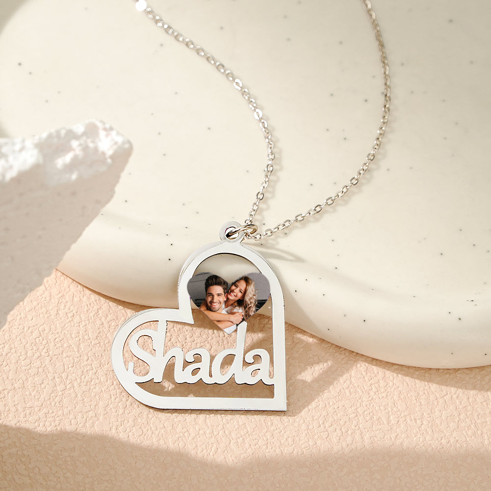 Collana Con Foto Con Nome Personalizzato A Forma Di Cuore - soufeelit