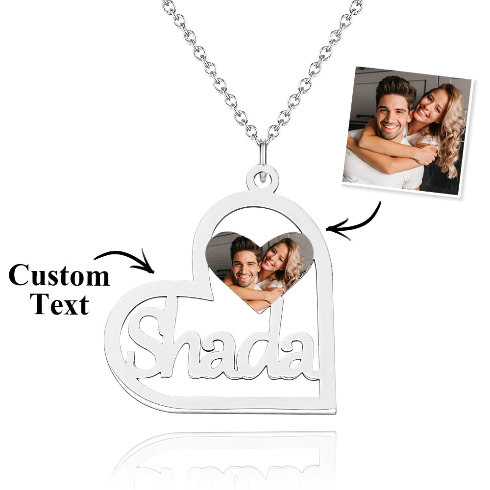 Collana Con Foto Con Nome Personalizzato A Forma Di Cuore - soufeelit