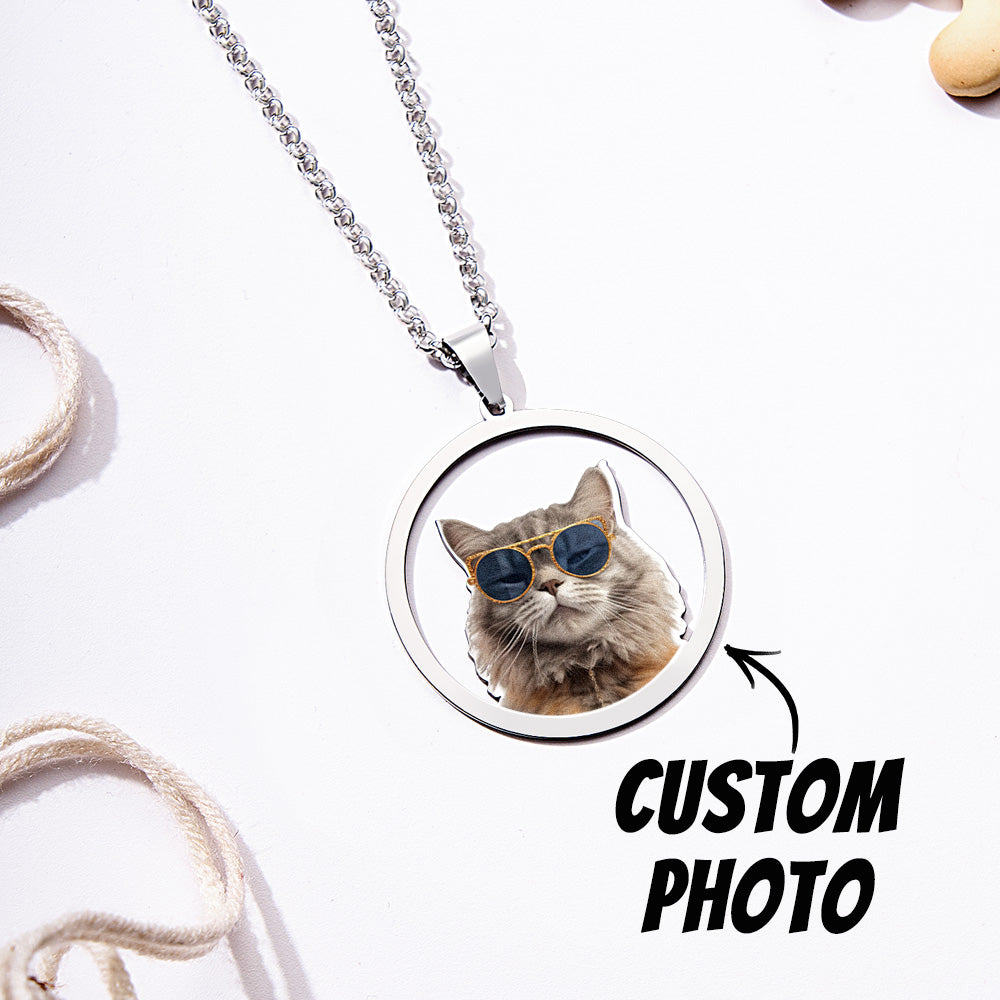 Collana Personalizzata Con Foto Di Animali Domestici, Ciondolo Cuore/Tondo In Acciaio, Regalo Donna/Uomo