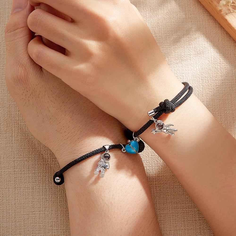 Braccialetti Coordinati Per Proiezione Fotografica Personalizzata Per Coppie, A Forma Di Cuore Magnetico Che Si Illumina Al Buio - soufeelit