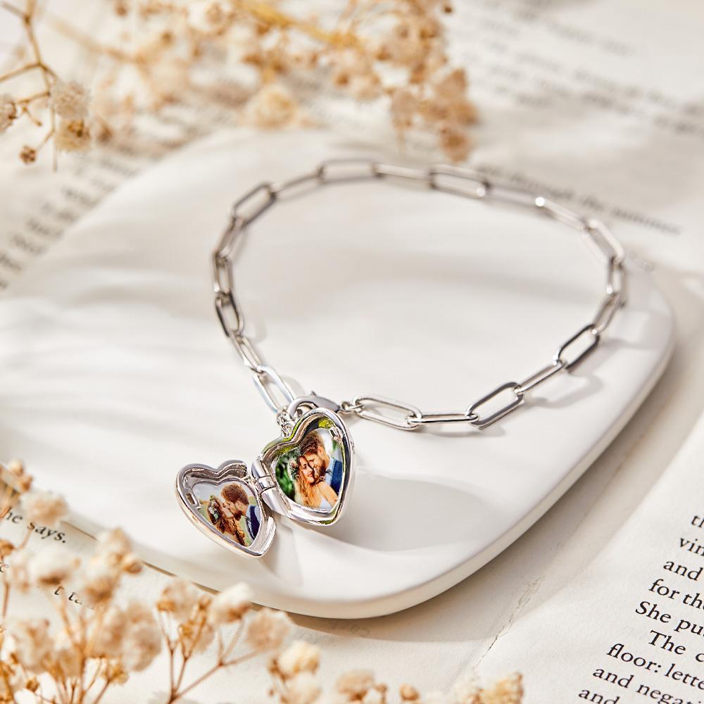 Bracciale Con Medaglione A Cuore, Medaglione Con Foto, Braccialetto A Cuore Piccolo Personalizzato, Regalo Di Compleanno Per Ragazze - soufeelit