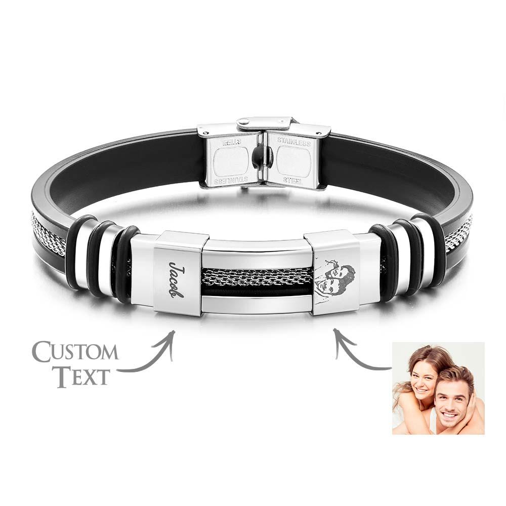 Bracciale Fotografico Da Uomo In Silicone Con Testo. Regali Personalizzati Con Foto Di Famiglia Per Papà. Regalo Personalizzato Per Lui - soufeelit