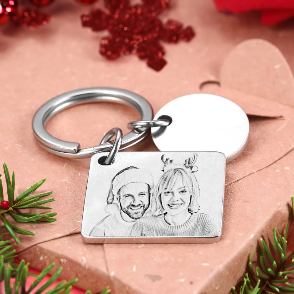 Portachiavi In ​​argento Con Calendario Personalizzato Con Foto Incisa | Il Miglior Regalo Di Anniversario. Regalo Di Natale - soufeelit