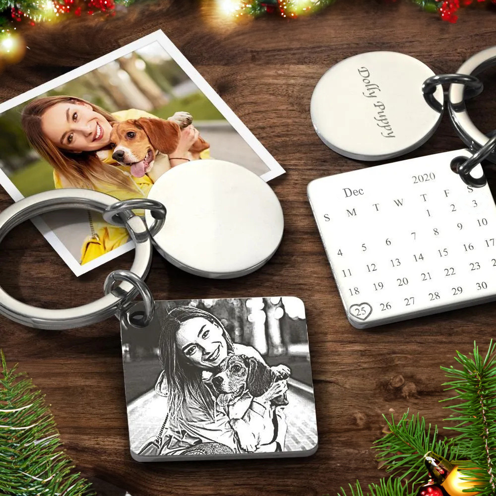 Portachiavi In ​​argento Con Calendario Personalizzato Con Foto Incisa | Il Miglior Regalo Di Anniversario. Regalo Di Natale - soufeelit