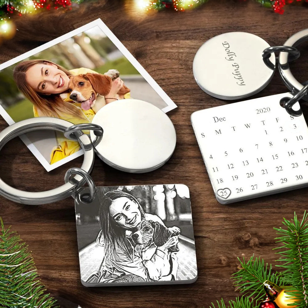 Portachiavi In argento Con Calendario Personalizzato Con Foto Incisa | Il Miglior Regalo Di Anniversario. Regalo Di Natale - soufeelit