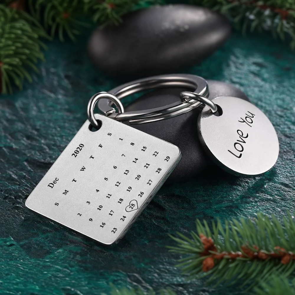 Portachiavi In argento Con Calendario Personalizzato Con Foto Incisa | Il Miglior Regalo Di Anniversario. Regalo Di Natale - soufeelit