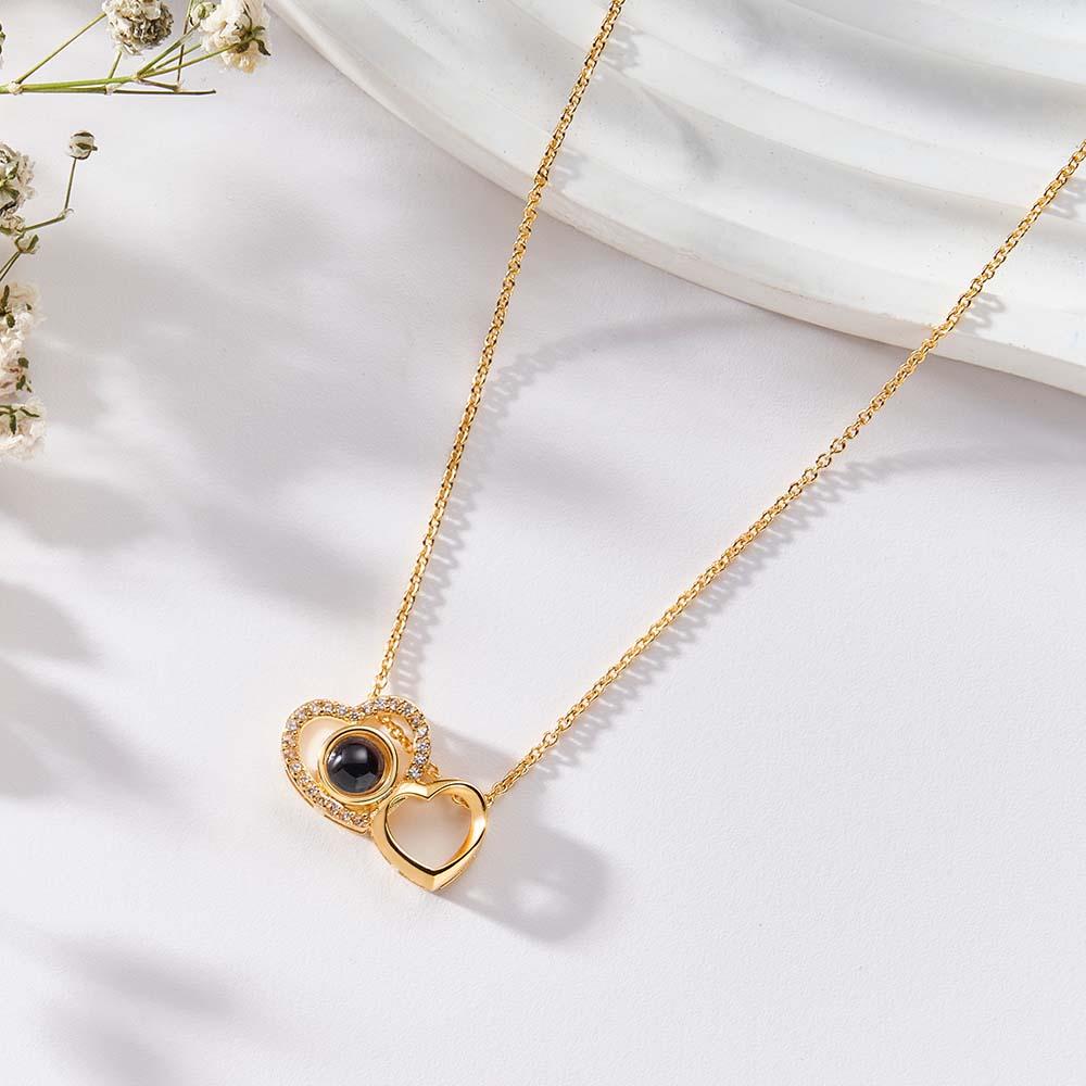 Collana Personalizzata Con Proiezione Di Foto A Doppio Cuore Immagine Personalizzata All'interno Dei Gioielli Commemorativi Con Ciondolo - soufeelit
