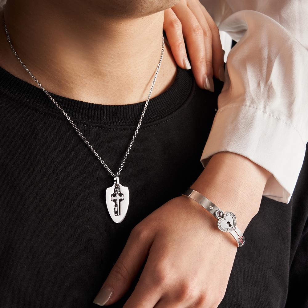 Collana Con Ciondolo Chiave Scudo Di Proiezione Personalizzato E Braccialetto Con Lucchetto Regalo Che Tieni La Chiave Del Mio Cuore - soufeelit