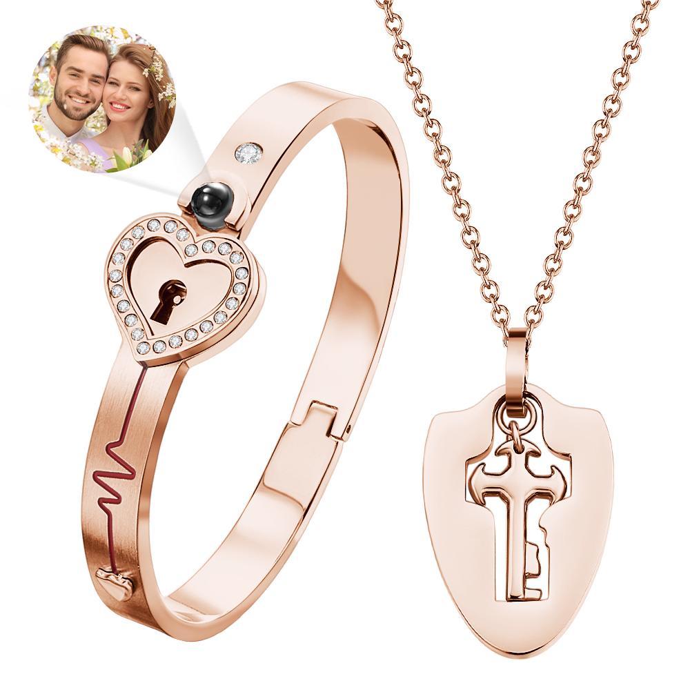 Collana Con Ciondolo Chiave Scudo Di Proiezione Personalizzato E Braccialetto Con Lucchetto Regalo Che Tieni La Chiave Del Mio Cuore - soufeelit