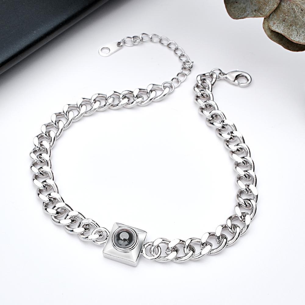 Regalo Semplice Con Braccialetto Con Proiezione Personalizzato E Catena Quadrata - soufeelit