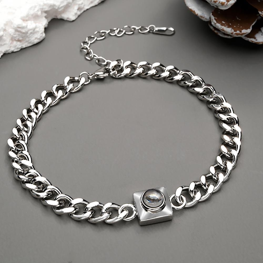 Regalo Semplice Con Braccialetto Con Proiezione Personalizzato E Catena Quadrata - soufeelit