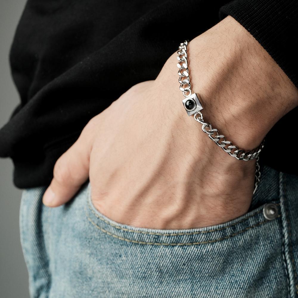 Regalo Semplice Con Braccialetto Con Proiezione Personalizzato E Catena Quadrata - soufeelit