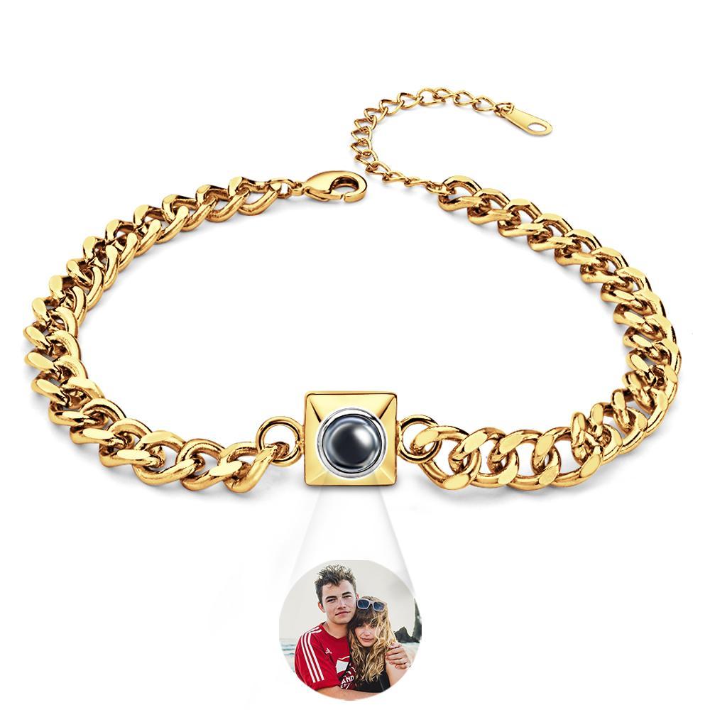Regalo Semplice Con Braccialetto Con Proiezione Personalizzato E Catena Quadrata - soufeelit