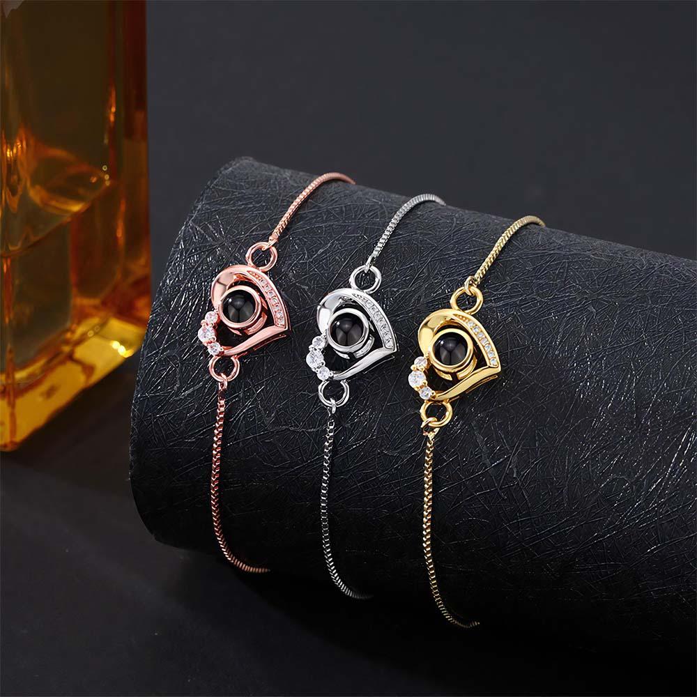 Regalo Romantico Con Braccialetto Con Proiezione Personalizzata E Cuore Di Diamanti - soufeelit
