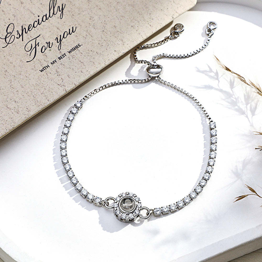 Regalo personalizzato con catena di diamanti per braccialetto con proiezione di foto per lei