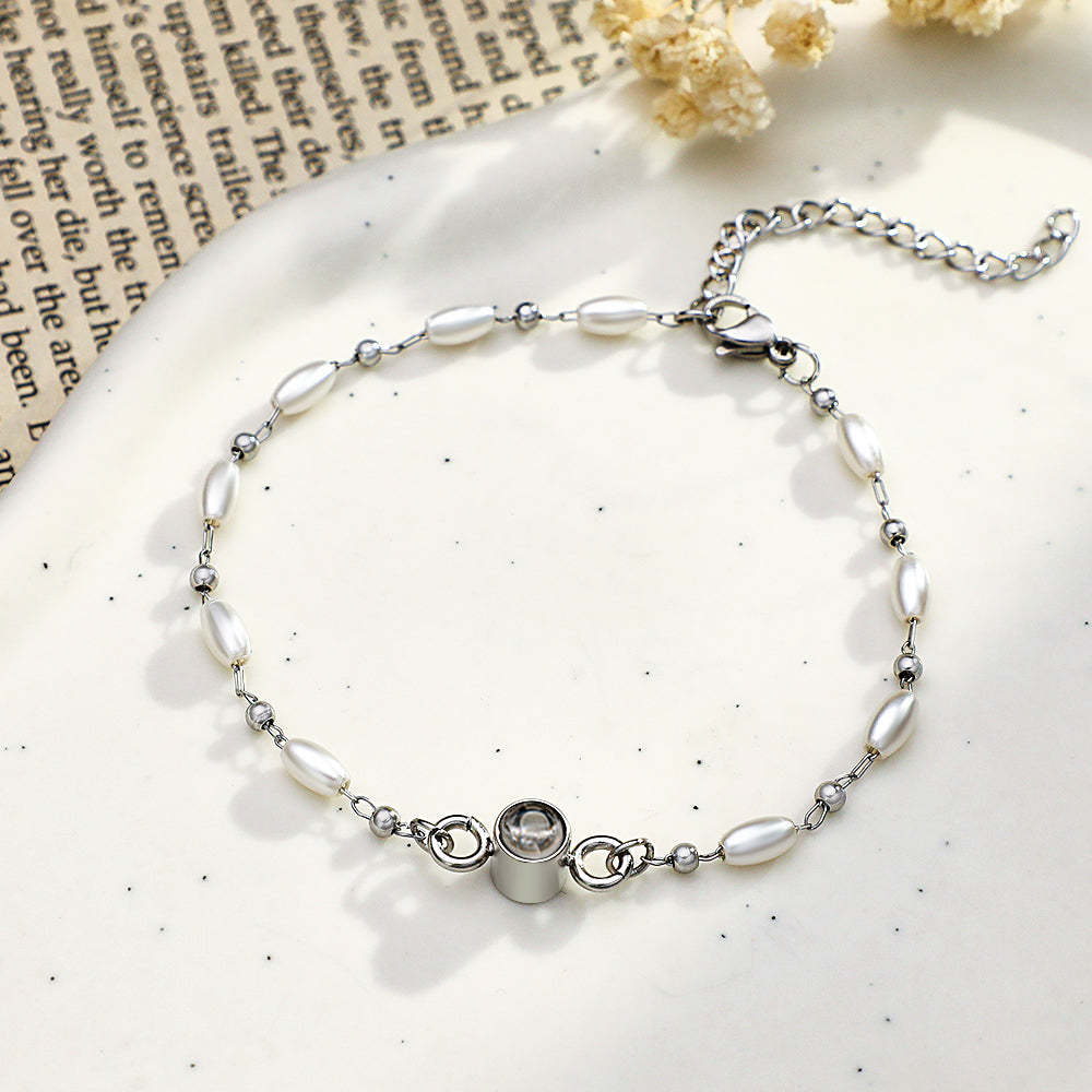 Regalo per ragazza con proiezione personalizzata di bracciale con foto e catena di perle - soufeelit