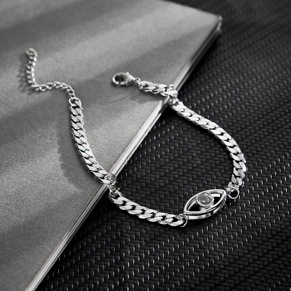 Bracciale Con Proiezione Personalizzato Regalo In Metallo Con Catena Cubana - soufeelit