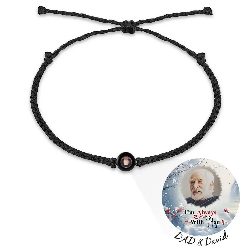 Bracciale Personalizzato Per Proiezione Fotografica Bracciale Intrecciato In Corda Nera Circolare, Regalo Commemorativo Per La Festa Del Papà