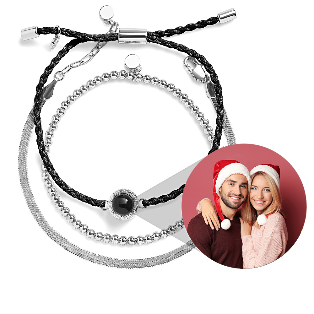 Confezione Di Braccialetti Con Gemme Di Proiezione Personalizzati, Bracciale Con Foto, Bracciale Elasticizzato Con Perline Personalizzato, Regali Di Natale - soufeelit