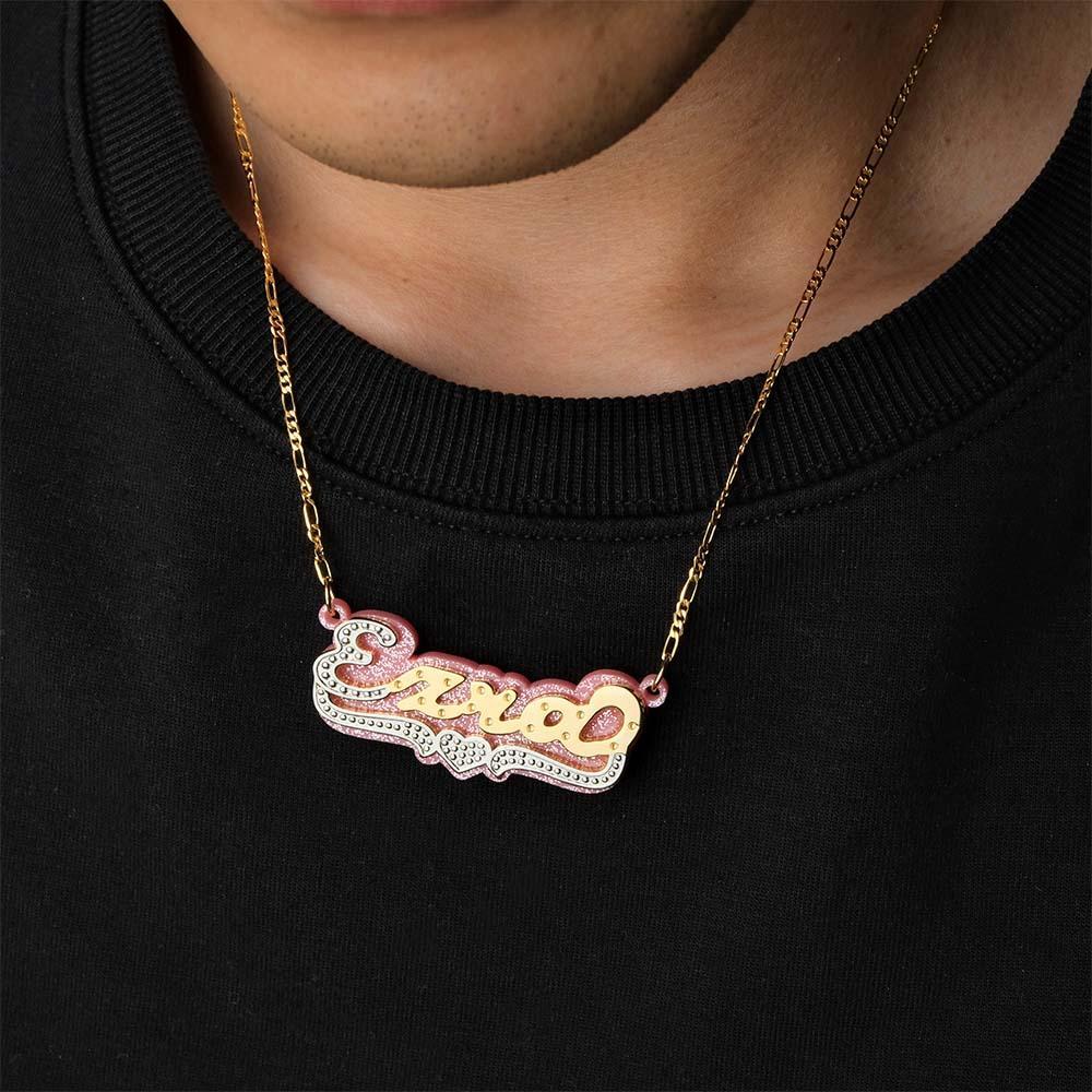 Collana Hip Hop Con Nome Personalizzato Decorazione Colorata In Acrilico In Metallo Bling Per Uomo - soufeelit