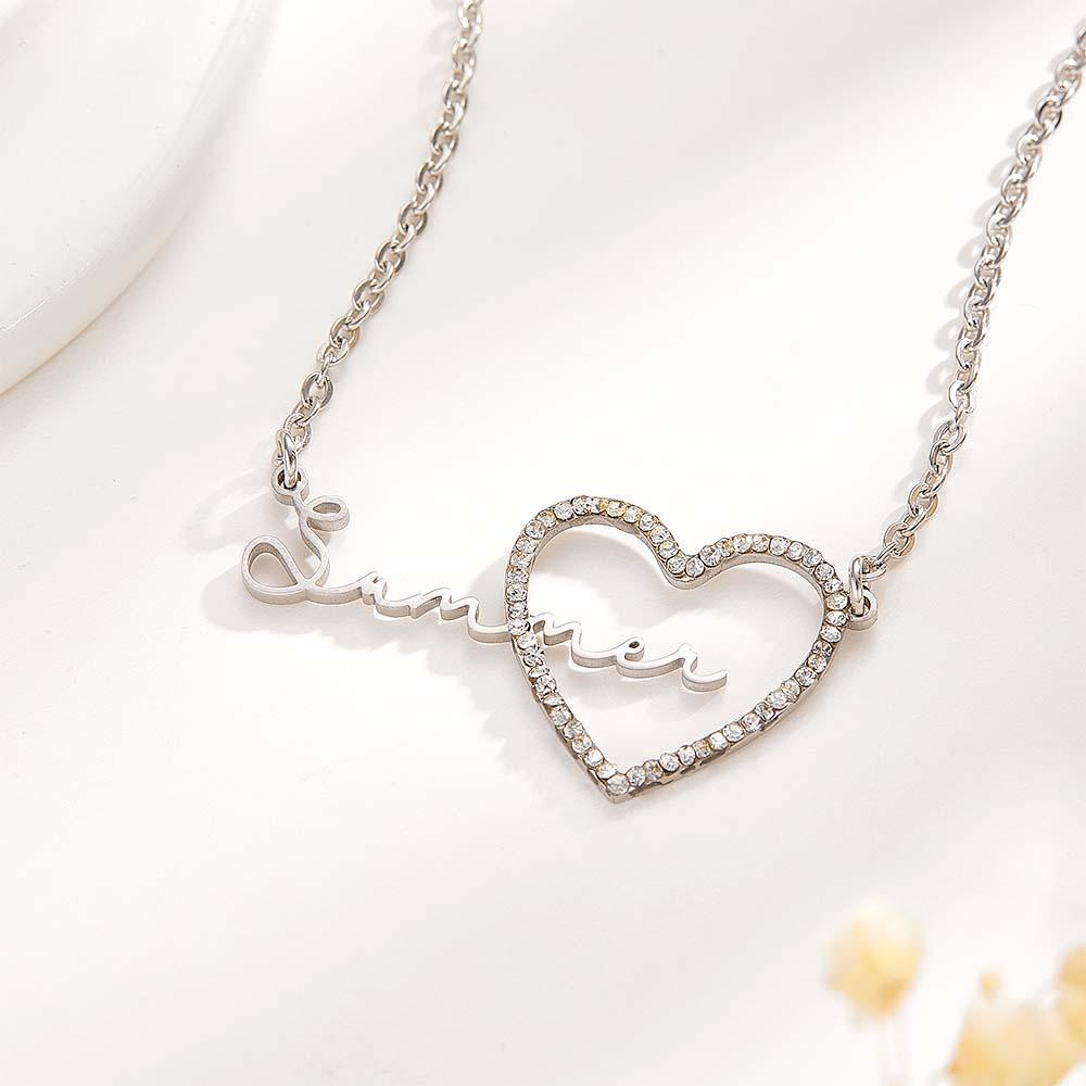 Collana Con Nome Personalizzato Collana Con Nome Ghiacciato A Forma Di Cuore, Collana Scavata, Regalo Di Gioielli Per Lei - soufeelit