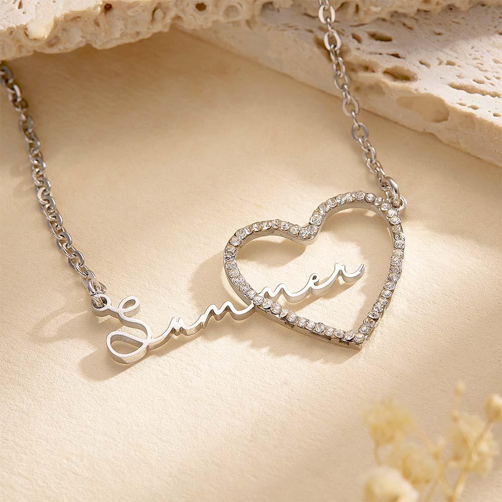 Collana Con Nome Personalizzato Collana Con Nome Ghiacciato A Forma Di Cuore, Collana Scavata, Regalo Di Gioielli Per Lei - soufeelit