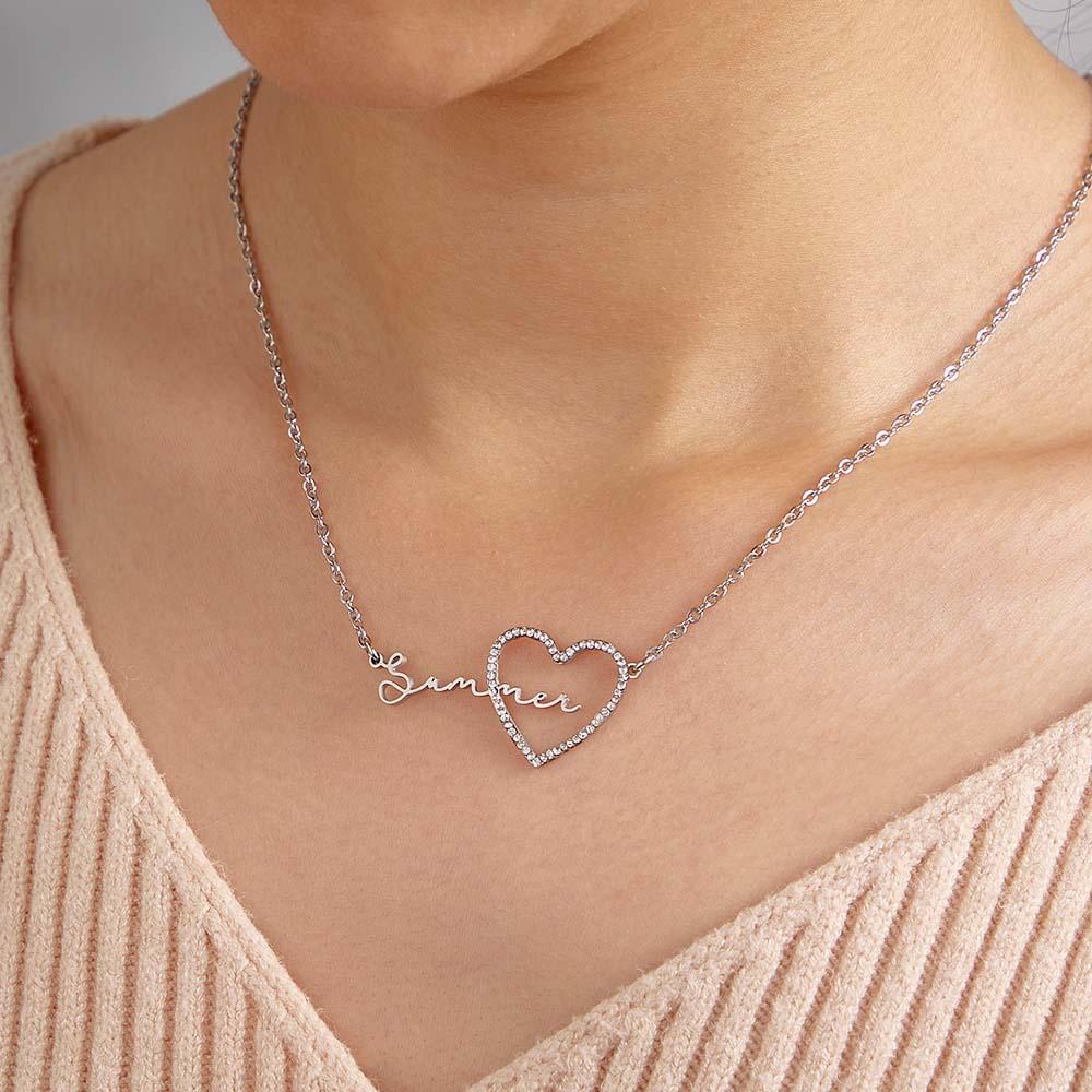 Collana Con Nome Personalizzato Collana Con Nome Ghiacciato A Forma Di Cuore, Collana Scavata, Regalo Di Gioielli Per Lei - soufeelit