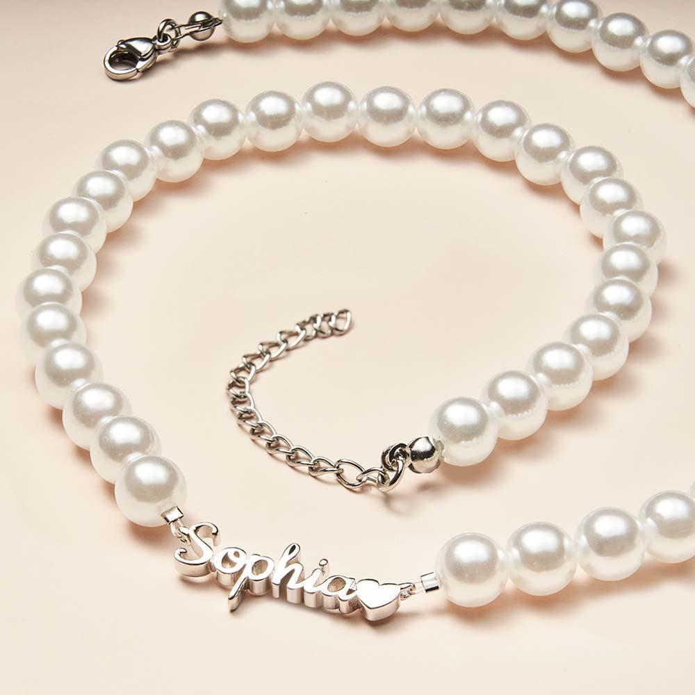 Collana Con Catena Di Perle Con Nome Personalizzato, Cuore, Regalo Classico Per Lei - soufeelit