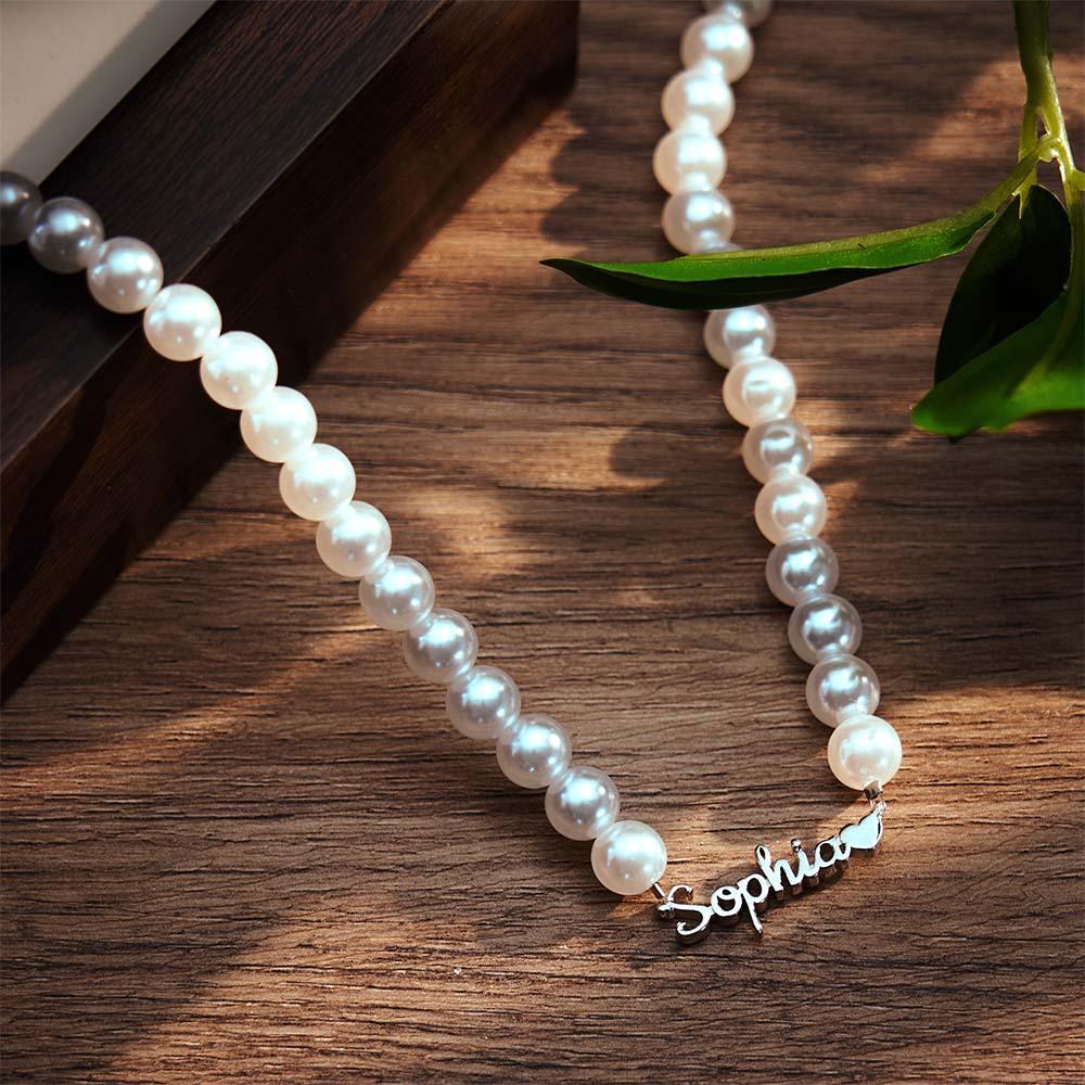 Collana Con Catena Di Perle Con Nome Personalizzato, Cuore, Regalo Classico Per Lei - soufeelit