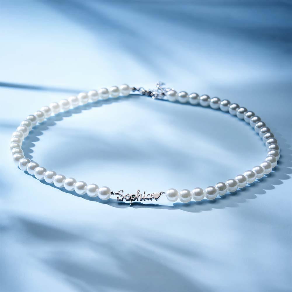 Collana Con Catena Di Perle Con Nome Personalizzato, Cuore, Regalo Classico Per Lei - soufeelit