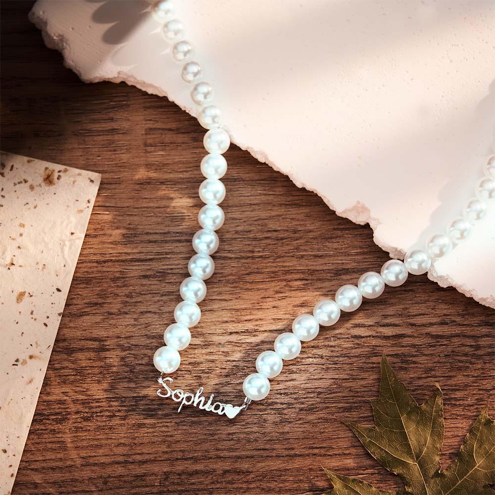 Collana Con Catena Di Perle Con Nome Personalizzato, Cuore, Regalo Classico Per Lei - soufeelit