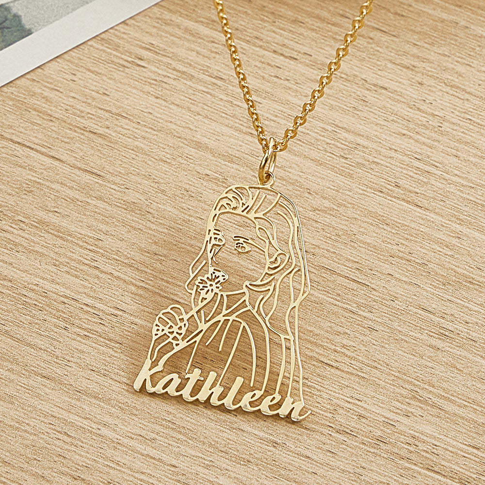 Collana Con Disegno Artistico Con Linea Di Ritratto Personalizzata Con Nome Per Lei - soufeelit