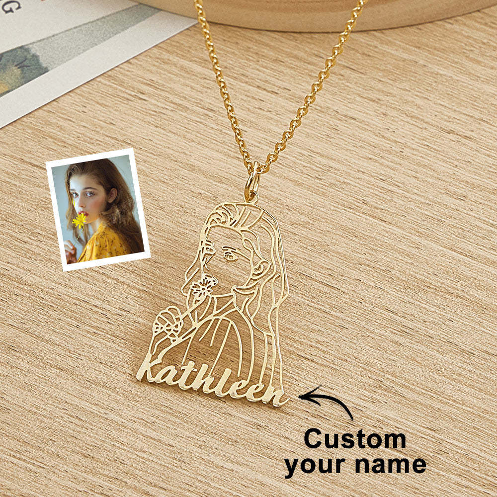 Collana Con Disegno Artistico Con Linea Di Ritratto Personalizzata Con Nome Per Lei - soufeelit