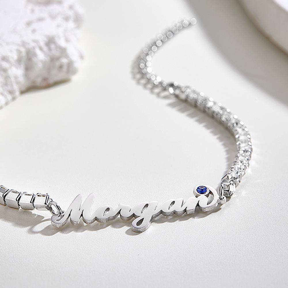 Bracciale Tennis Con Pietra Portafortuna Con Nome Personalizzato. Bracciale Trendy Con Tutti I Diamanti, Regalo Per Lei - soufeelit