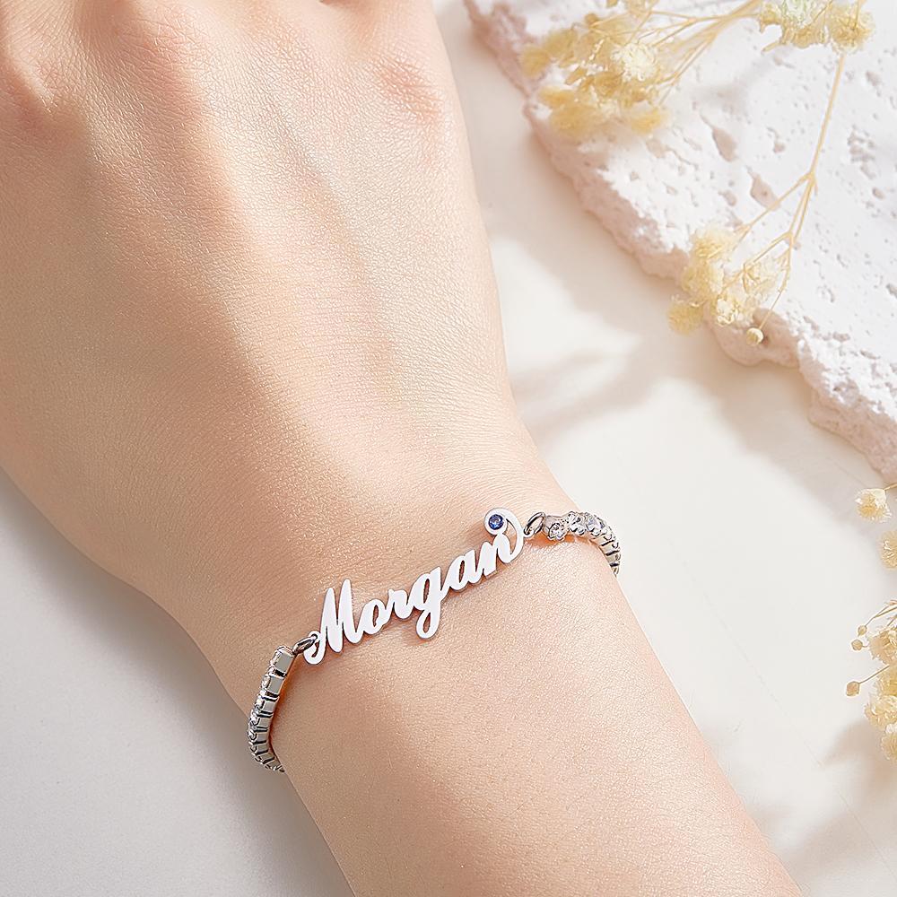 Bracciale Tennis Con Pietra Portafortuna Con Nome Personalizzato. Bracciale Trendy Con Tutti I Diamanti, Regalo Per Lei - soufeelit