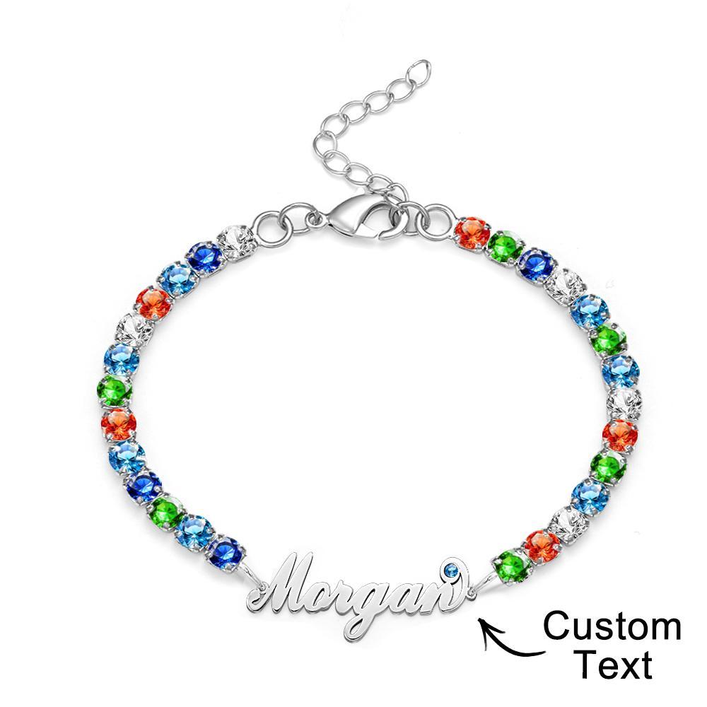 Bracciale Tennis Con Pietra Portafortuna Con Nome Personalizzato. Bracciale Trendy Con Tutti I Diamanti, Regalo Per Lei - soufeelit