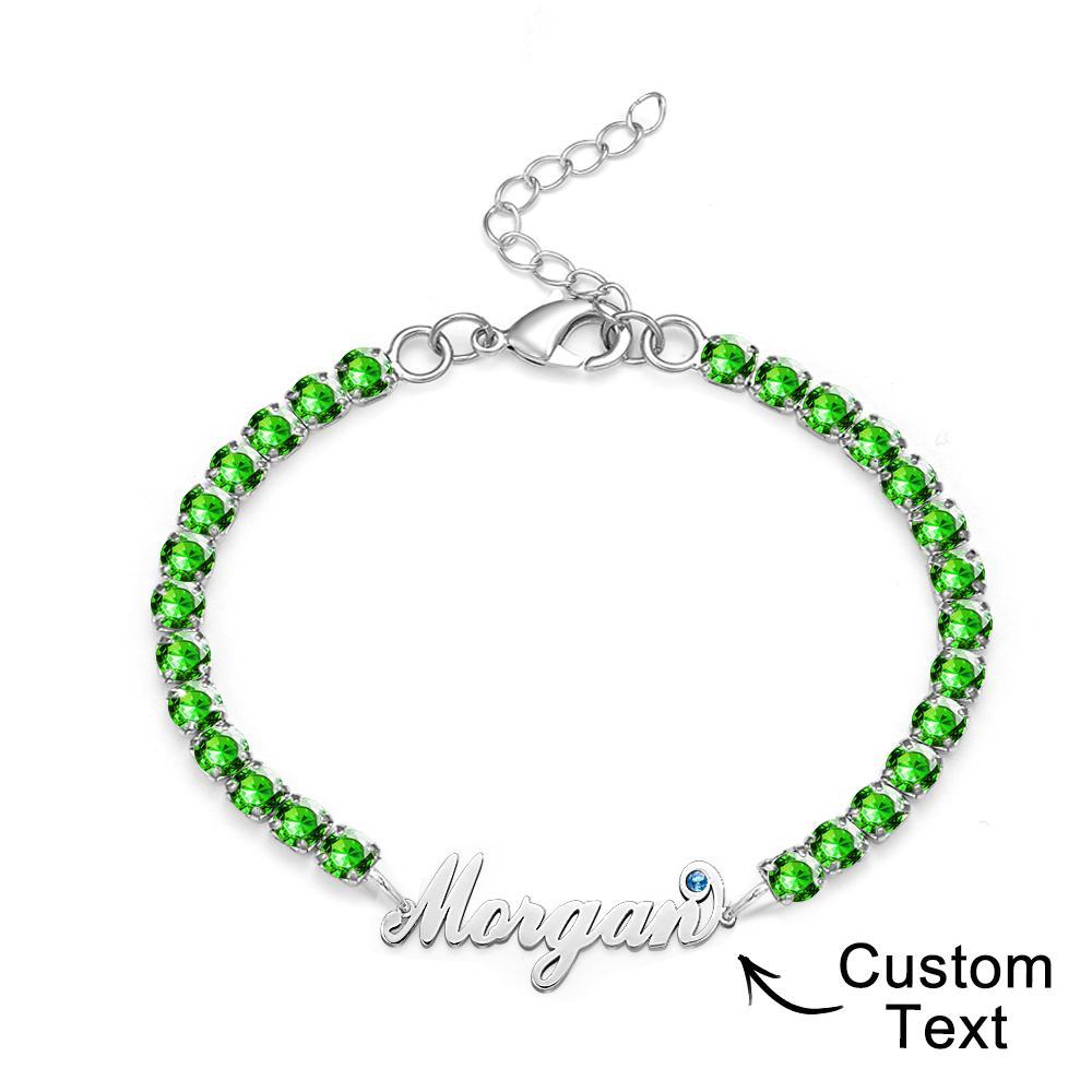 Bracciale Tennis Con Pietra Portafortuna Con Nome Personalizzato. Bracciale Trendy Con Tutti I Diamanti, Regalo Per Lei - soufeelit