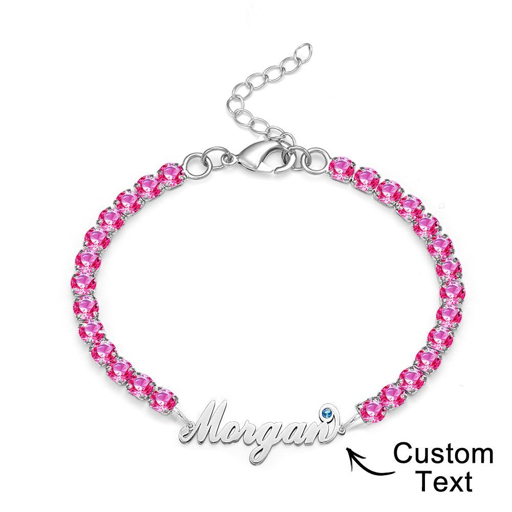Bracciale Tennis Con Pietra Portafortuna Con Nome Personalizzato. Bracciale Trendy Con Tutti I Diamanti, Regalo Per Lei - soufeelit