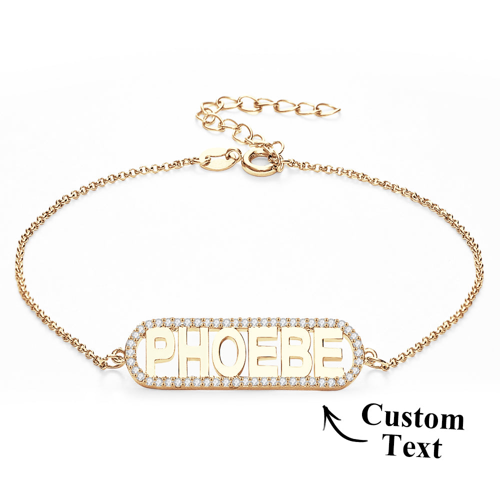 Bracciale Con Nome Personalizzato Con Barra Di Zircone, Braccialetto Personalizzato, Regalo Per Lei - soufeelit