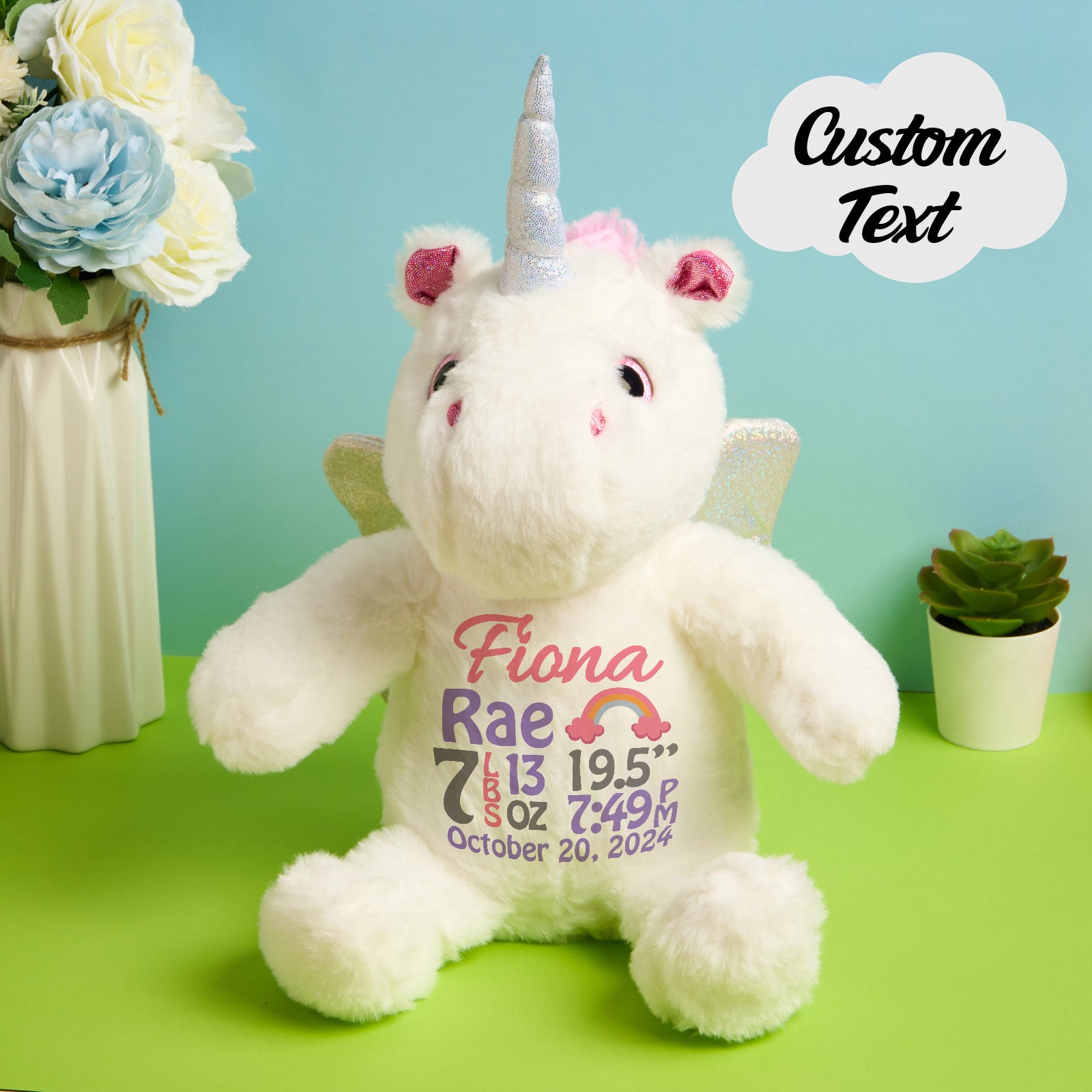 Regalo Di Annuncio Di Nascita Di Peluche Personalizzato Con Unicorno Per Baby Shower - soufeelit